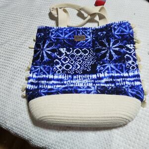 SUN N SAND XL TIE DIE BLUE BEACH TOTE BAG